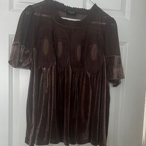 Fate Chocolate Velvet Blouse with Lace Accents